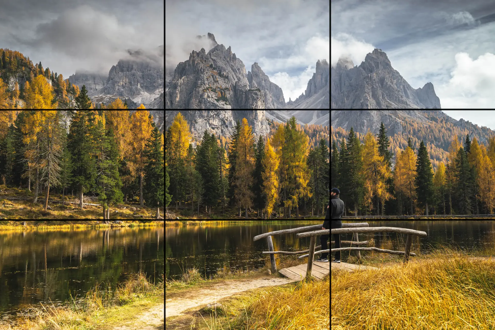 Drittel Regel - goldenen schnitt Dolomiten Brücke Mann
